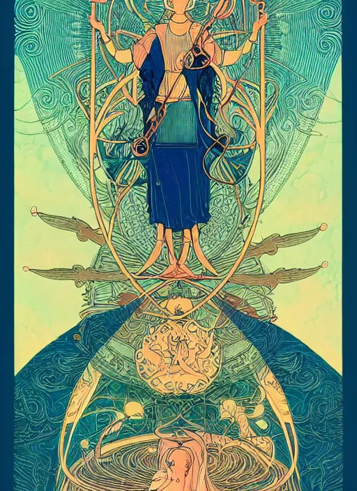 Image similar to beautiful tarot illustration of the hierophant, in the style of james jean and victo ngai, mystical colors, trending on artstation