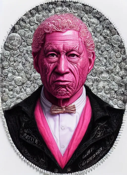 Prompt: portrait of the bubble gum emperor [ [ [ [ king ] ] ] ] made entirely of [ [ bubble gum ] ], highly detailed, intricate, by greg rutkowski, james gurney, wlop, artgerm, black background
