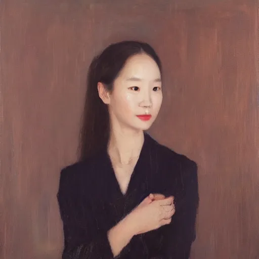 Prompt: portrait of Jeon So-Min (전소민) in golden hour, oil painting