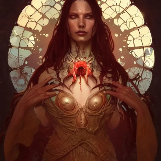 Prompt: a pc made out of flesh, skinned alive, blood, teeth, fantasy, intricate, elegant, highly detailed, digital painting, artstation, concept art, smooth, sharp focus, illustration, art by artgerm and greg rutkowski and alphonse mucha