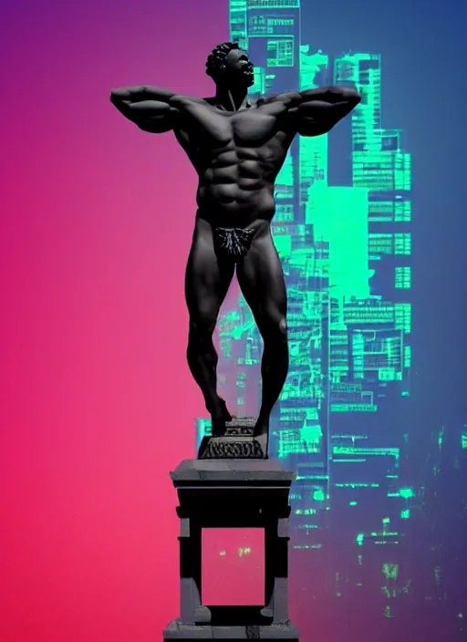 Image similar to black, statue of hercules, beeple, vaporwave, retrowave, glitch, pixelsorting, strong contrast, pinterest, trending on artstation