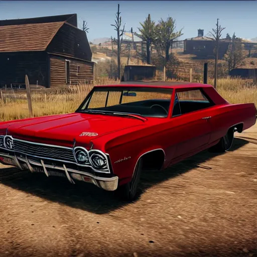 Image similar to 4 door 1 9 6 7 chevrolet impala painted black, in red dead redemption 2