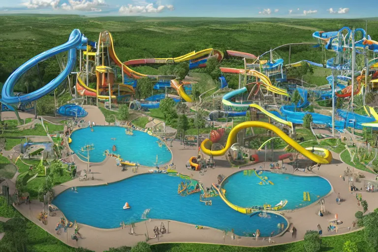 Image similar to 3d render of a Waterpark designed by hieronymus bosch