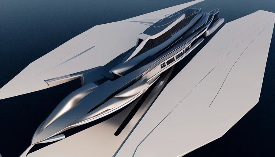 Image similar to a futuristic sport yacht by artgerm and greg rutkowski and alphonse mucha, zaha hadid, volumetric light, detailed, octane render, midsommar