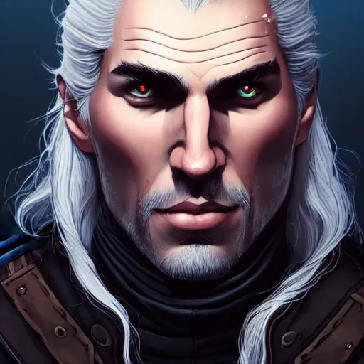 Image similar to a portrait of geralt of rivia, art by lois van baarle and loish and ross tran and rossdraws and sam yang and samdoesarts and artgerm and saruei and disney, digital art, highly detailed, intricate, sharp focus, trending on artstation hq, deviantart, unreal engine 5, 4 k uhd image