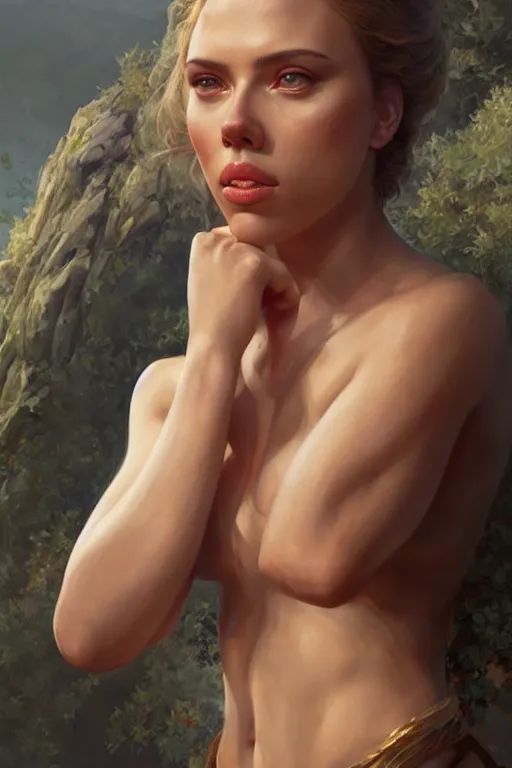 Image similar to Scarlett Johansson is a Greek Goddess , anatomy, only two hands, highly detailed, digital painting, artstation, concept art, smooth, sharp focus, illustration, Unreal Engine 5, 8K, art by art by artgerm and greg rutkowski and edgar maxence