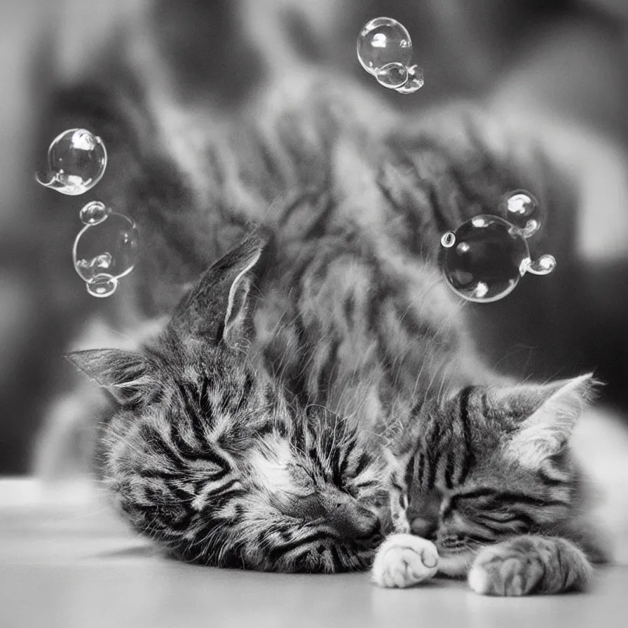 Image similar to “realistic cats blowing bubbles”