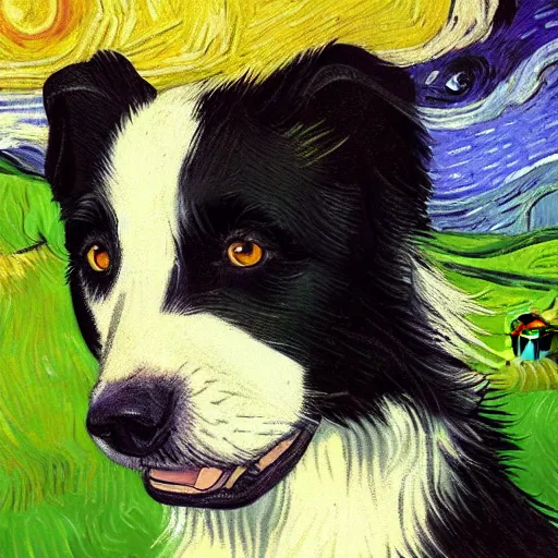 Image similar to a border collie by vincent van gogh, digital art, trending on artstation