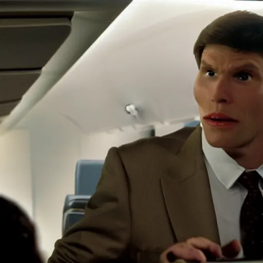 Image similar to Live Action Still of Jerma985 in Airplane! (film), real life, hyperrealistic, ultra realistic, realistic, highly detailed, epic, HD quality, 8k resolution, body and headshot, film still