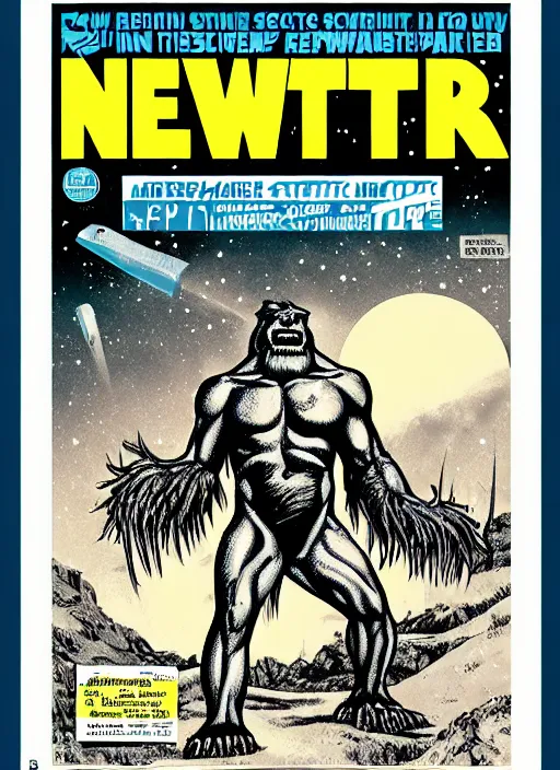 Image similar to bigfoot in retro sci fi pulp newsprint illustration cover