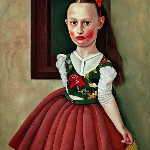 Image similar to little girl wearing an gucci's outfit. art made by artgem, inspired by balthus, highly detailed, realistic,