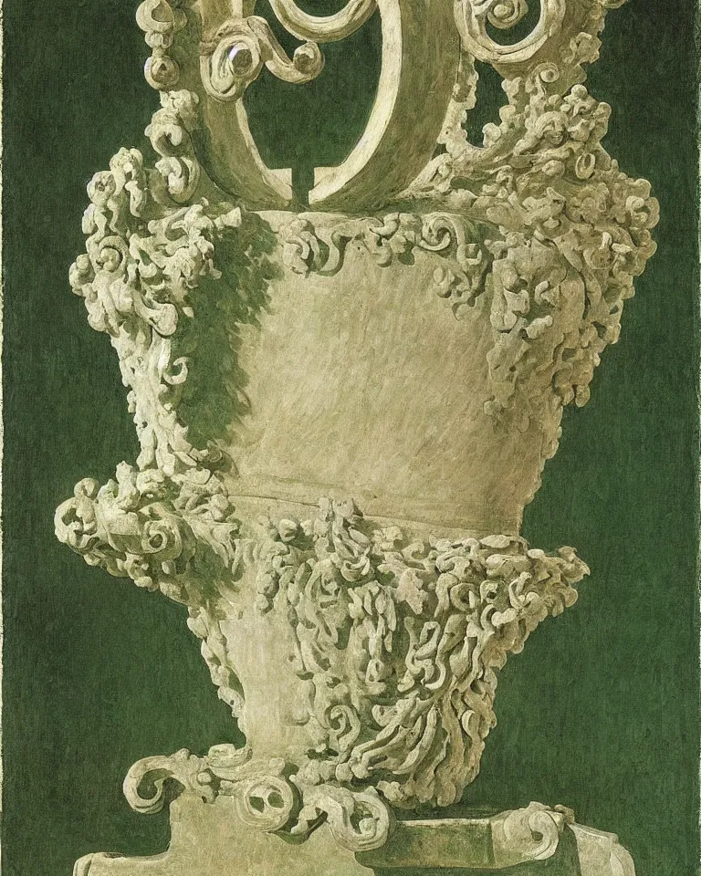 Prompt: roman achingly beautiful painting of intricate ancient roman corinthian capital on jade background by rene magritte, monet, and turner. giovanni battista piranesi.