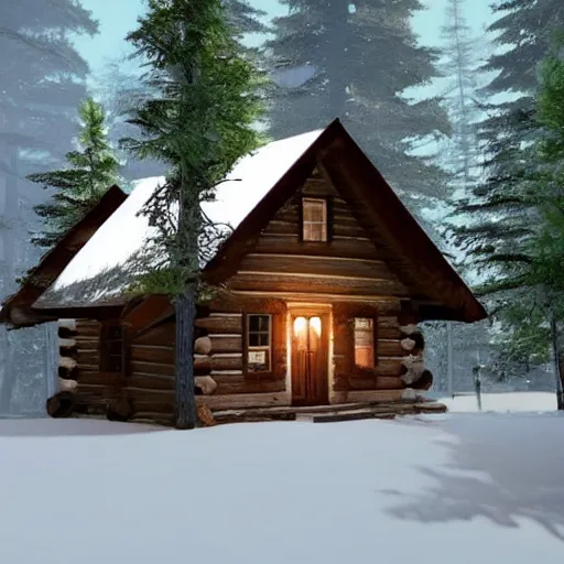 Image similar to a cabin in the woods unreal engine