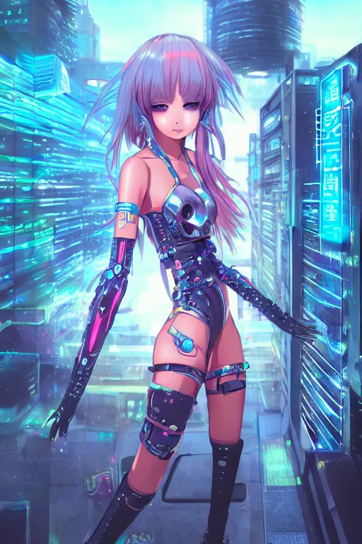 Image similar to anime key visua futuristic cyber warrior girl, on cyberpunk neon light tokyo rooftop, ssci - fi and fantasy, intricate and very beautiful, highly detailed and digital painting, concept art, smooth, illustration, art by l taekwon kim / a - rang style and liya nikorov and rongzhen luo and rossdraws