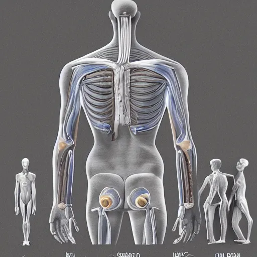 Image similar to the human body, surrealist, cross-section diagram