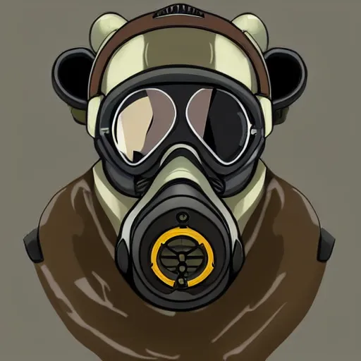 Prompt: portrait of bear beast-man wearing a gas mask, digital art, concept art, highly detailed, sharp focus