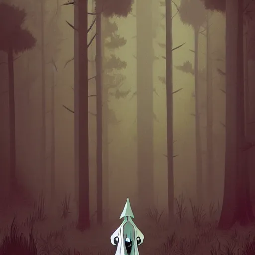 Image similar to a close shot of a grim reaper standing in a forest by studio ghibli, detailed, gloomy, digital art,