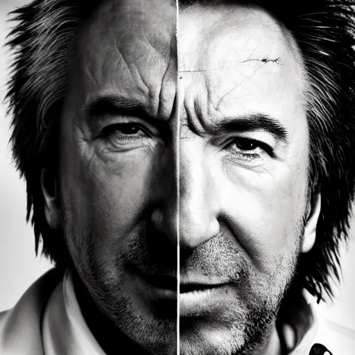 Image similar to Alan Rickman as Wolverine, portrait, photography