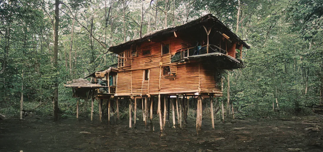 Image similar to stilt house designed by wolf d. prix. fujinon premista 1 9 - 4 5 mm t 2. 9. portra 8 0 0.