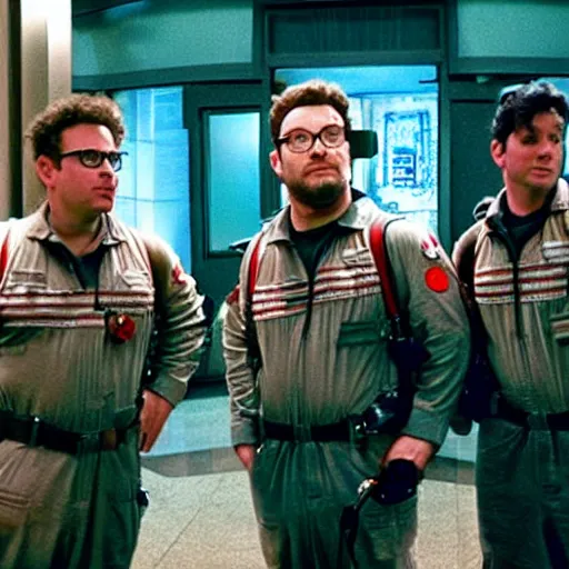 Prompt: Seth Rogen as a Ghostbuster in the movie Ghostbusters