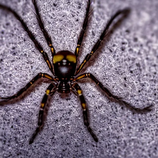 Image similar to macro lens photo of a spider, dynamic lighting, photorealistic, ultra detailed, stunning visuals, blur, studio photo, studio quality lighting, 8 k