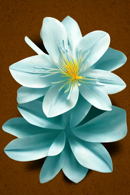 Prompt: a single flower, white and aqua blue bonsai lily, cool color palette, etheral, intricate details, elegance, sophisticated, cool color palette, golden ratio, infini - d - render