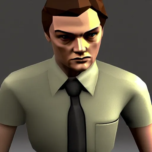 Prompt: low poly 3D model of Leonardo de Caprio in a game still of Resident Evil 1 1999