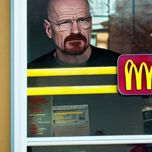 Image similar to walter white at mcdonalds window, serving food