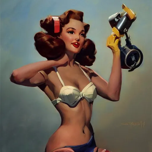 Prompt: greg manchess portrait painting of 1 9 5 0's pinup characters as overwatchs character, medium shot, asymmetrical, profile picture, organic painting, sunny day, matte painting, bold shapes, hard edges, street art, trending on artstation, by huang guangjian and gil elvgren and sachin teng