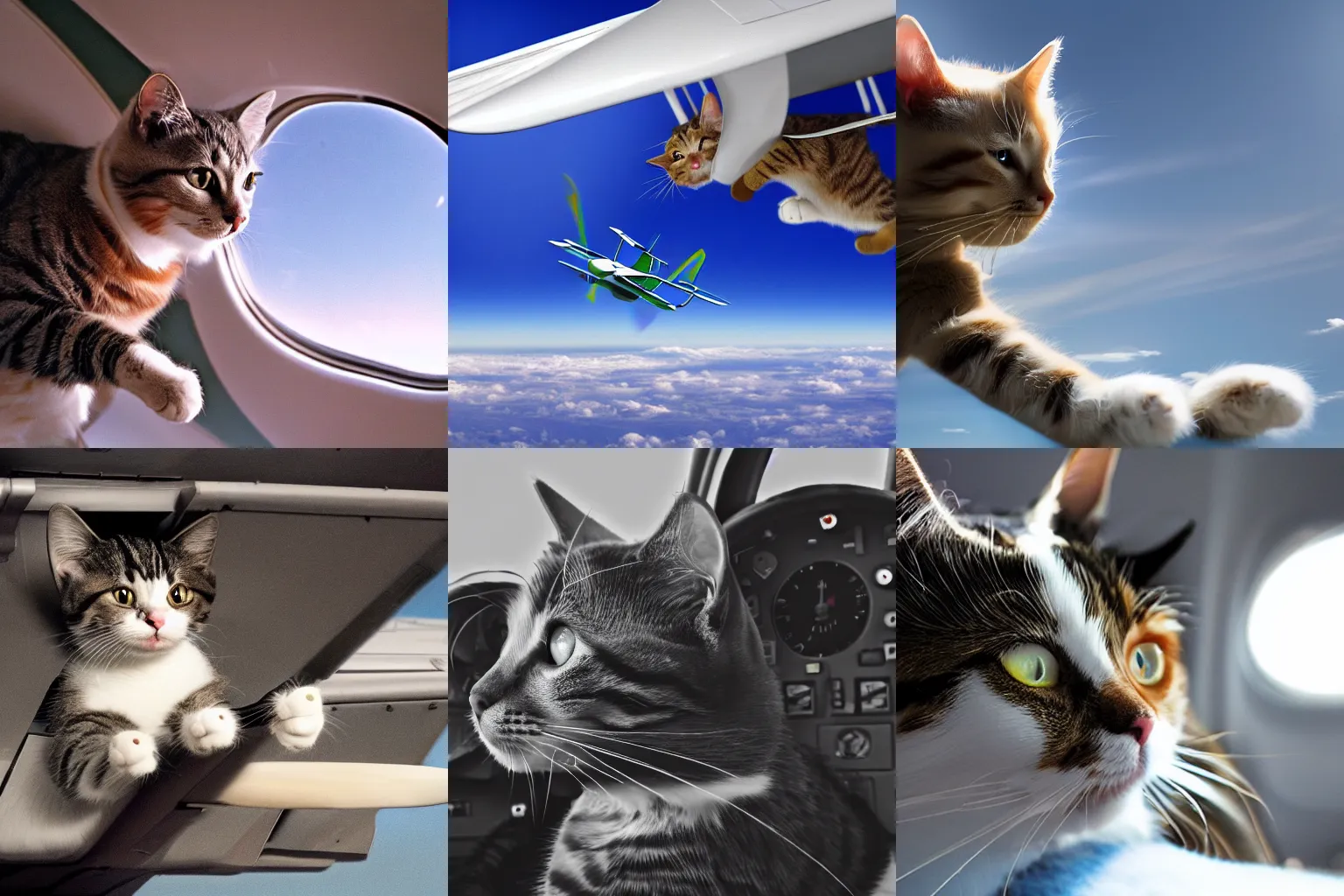 Prompt: cat operating a airplane, award winning photo, 4k