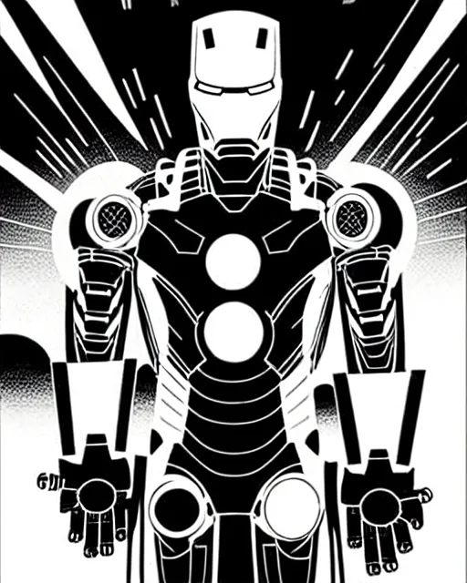 Image similar to black and white sad iron man with wires on hands on the destroed moon, iron man eat banana, wires earth background, by tsutomu nihei