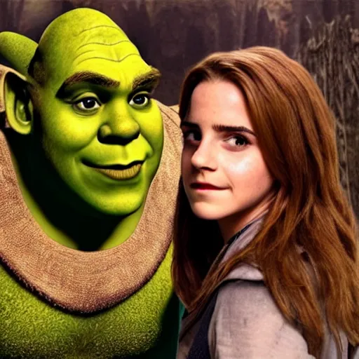 Prompt: Emma Watson starring as shrek in a live action movie