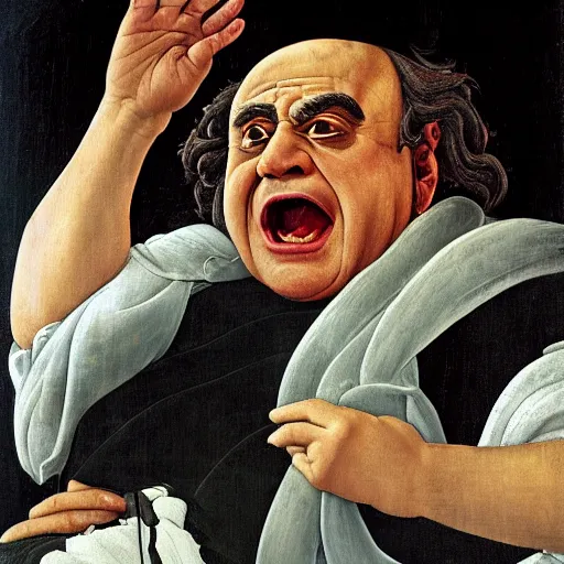 Prompt: angry Danny Devito, painting by Sandro Botticelli, detailed, 4k