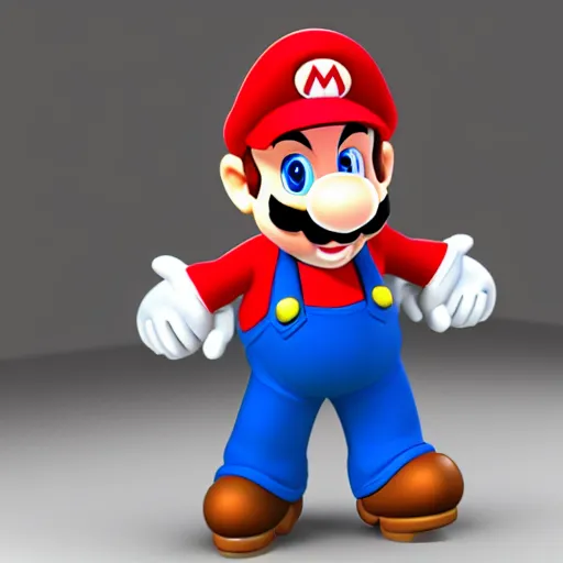 Image similar to mario in 3 d style working at a real life store