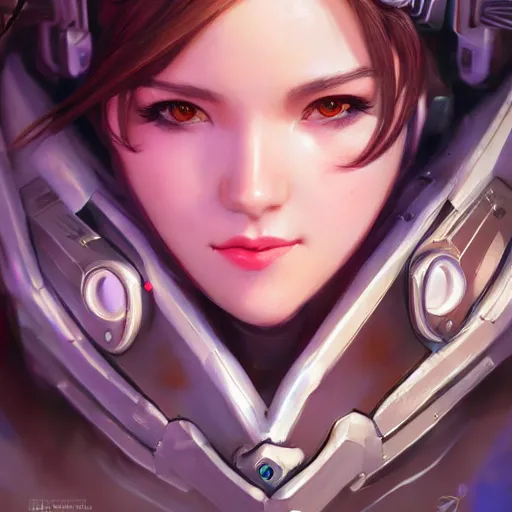 Prompt: ! dream d. va overwatch portrait, close up, concept art, intricate details, highly detailed photorealistic in the style of michael komarck, joel torres, seseon yoon, artgerm and warren louw