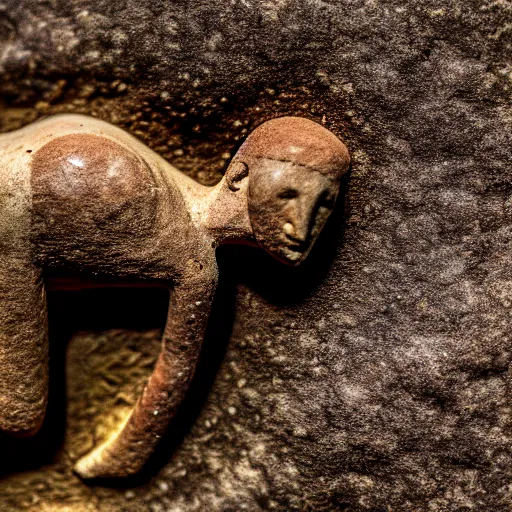 Prompt: macro of paleolithic figurine