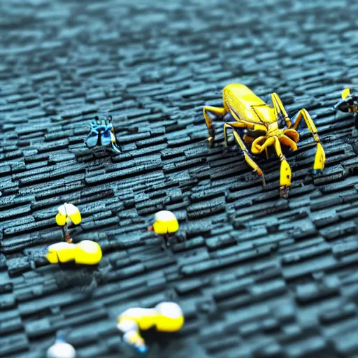 Prompt: a mechanical scorpion in a field surrounded by nanobots