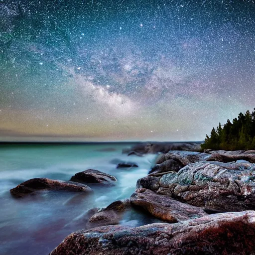 Image similar to rocky shore of the Bruce Peninsula on a starry night