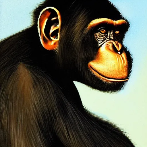 Image similar to a high detail portrait of a chimp wearing a suit 👔,and smoking🚬