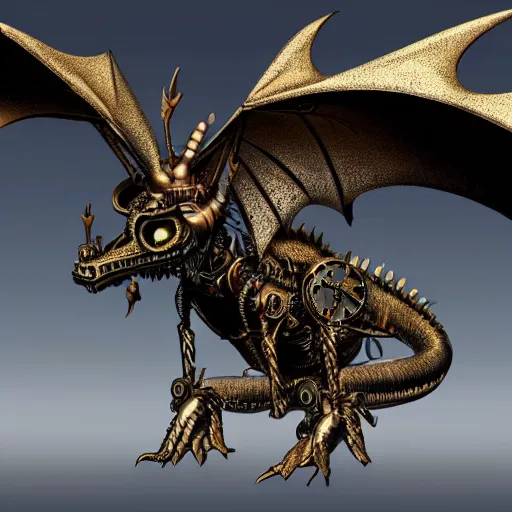 Image similar to a steampunk dragon highly realistic, 4 k