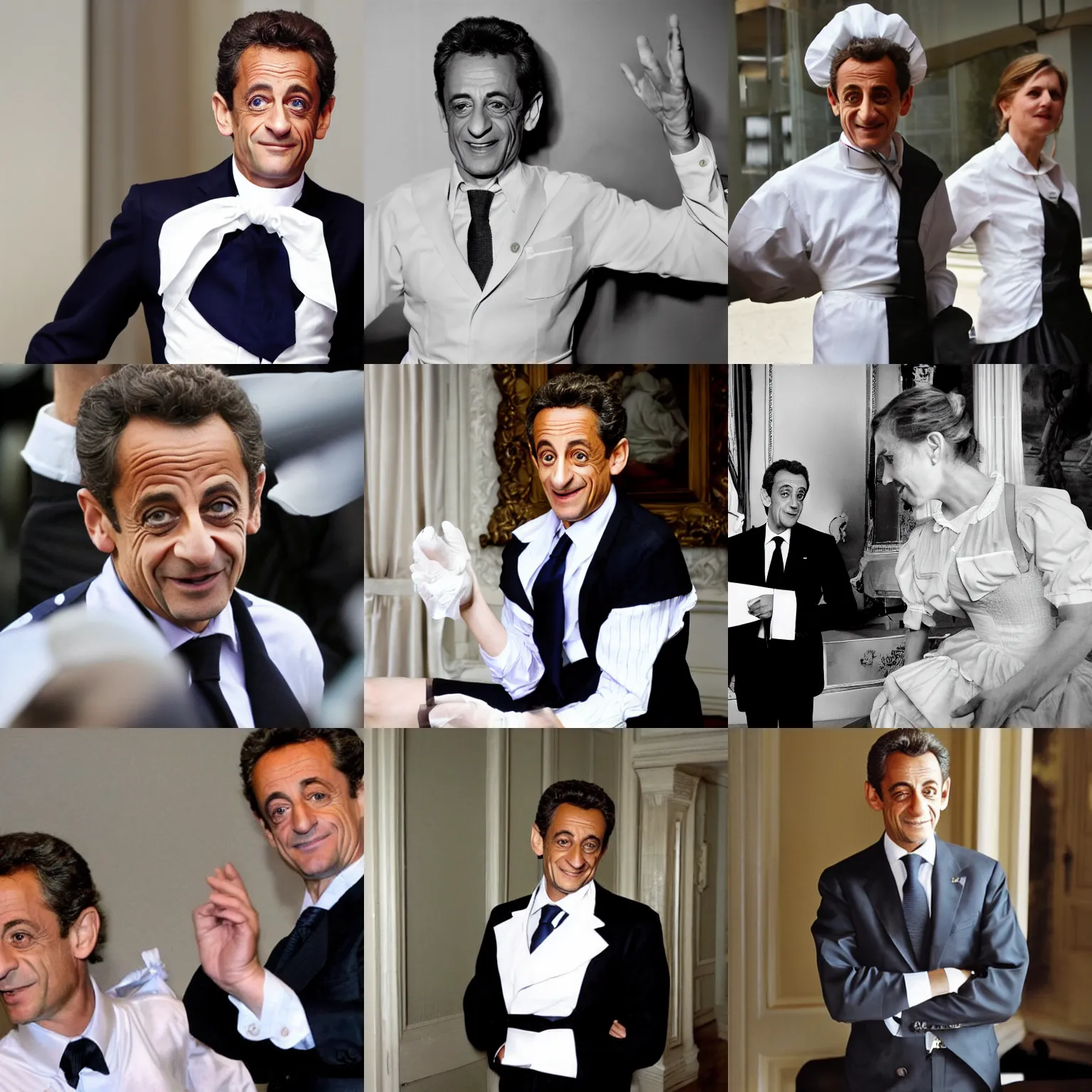 Prompt: Nicolas Sarkozy in a maid outfit, photograph