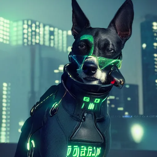 Prompt: cyberpunk dog, 4 k, 8 k, trending on artstation, artstationhd, artstationhq, octane render