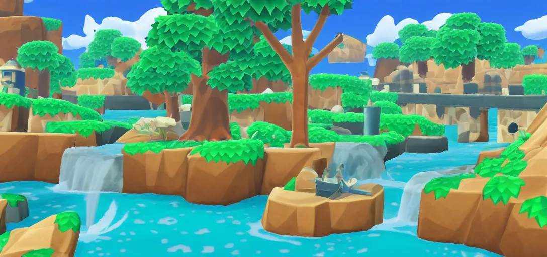 Image similar to water inspired by zelda wind waker and animal crossing