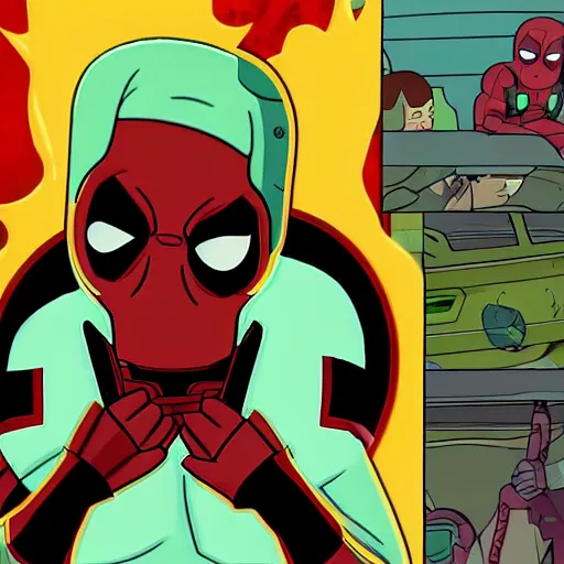 Image similar to deadpool in rick and morty 4 k detailed