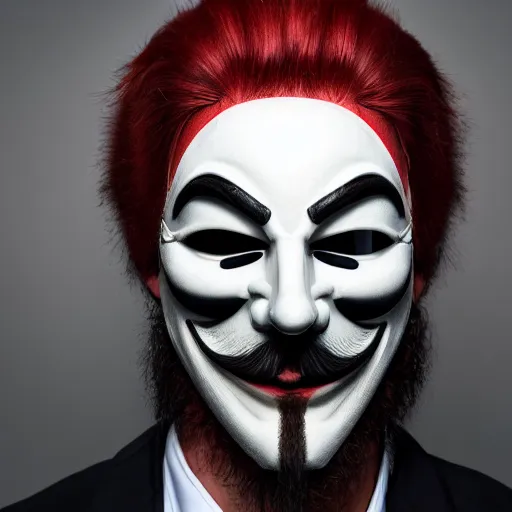 Prompt: australian man wearing guy fawkes mask, professional cosplay, cinematic, key light, 4 k, 8 k, photorealistic, ultra realistic, hyperrealistic, funny, happy