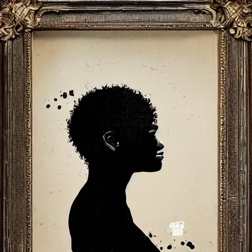 Prompt: a portrait of a black woman with side profile blood in ocean intricate details by MARVEL comics and banksy