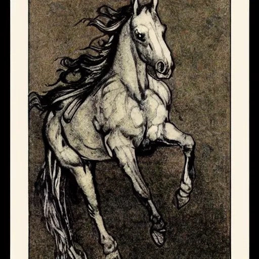 Prompt: a galloping horse, by arthur-rackham
