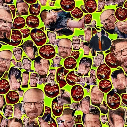 Image similar to pizza made of walter white figurine stickers, unreal, render, splash, award winning photograph