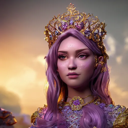 Image similar to wonderful princess of amethyst with fair skin, ornate 8 k gorgeous intricate detailed, accent lighting, dramatic light, octane render