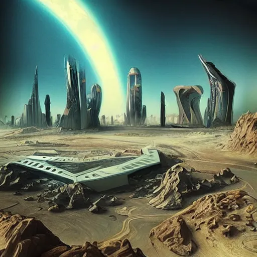 Image similar to “a futuristic city on mars”